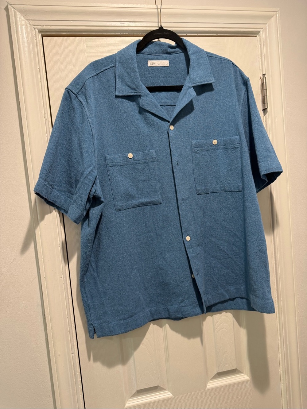 Light Blue Denim-Look Short Sleeve Button-Up Shirt
